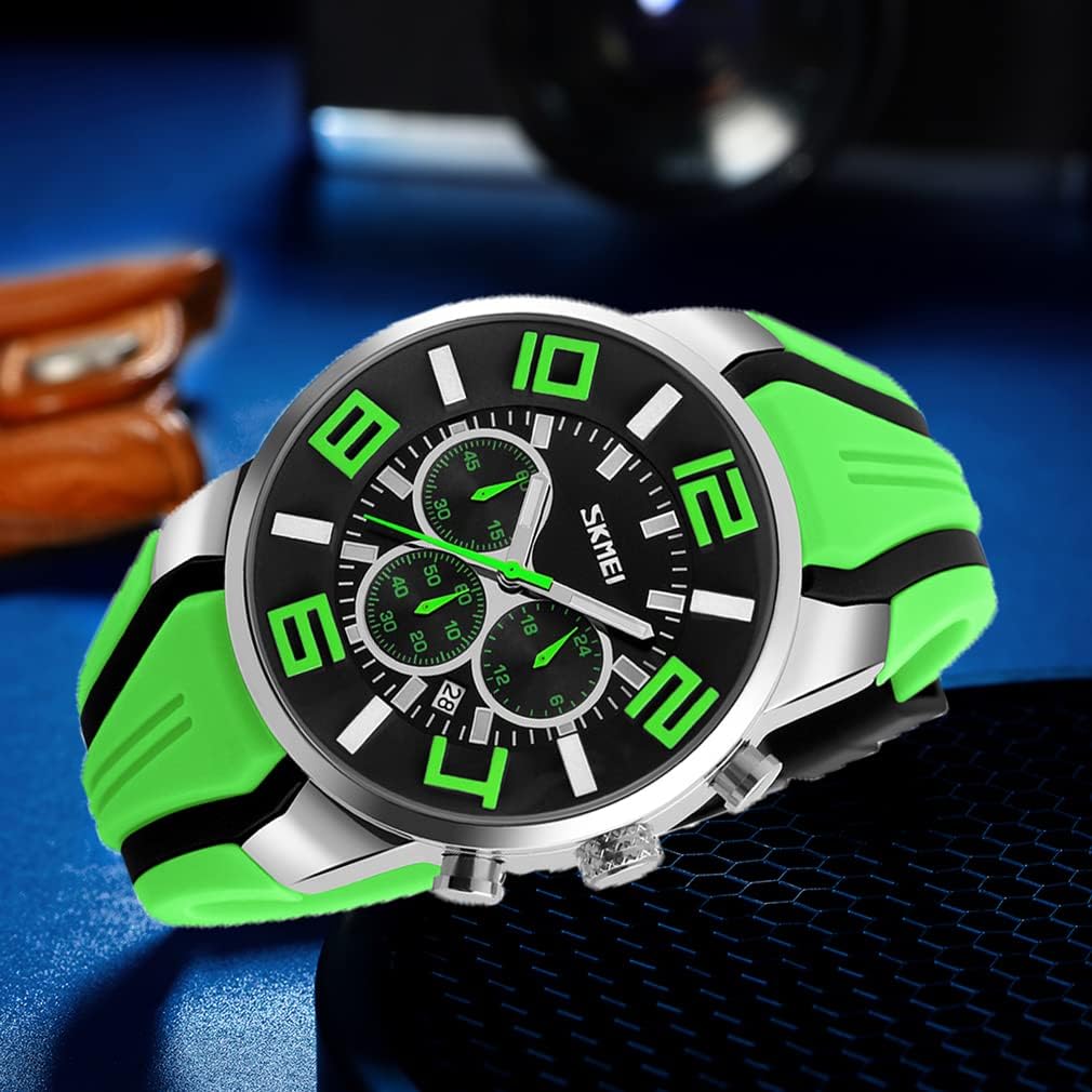 SKMEI Men Watches Silicone Band Young Waterproof Sports Fashion Casual Large Big Face Chronograph Luxury Luminous Analog Quartz Black Wrist Watch Gifts - Image 5