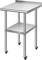 Vista 8 de VIVOHOME Mesa de trabajo de acero inoxidable de 24 x 36 pulgadas con salpicadero, mesa comercial de preparación con ruedas para restaurante, hotel