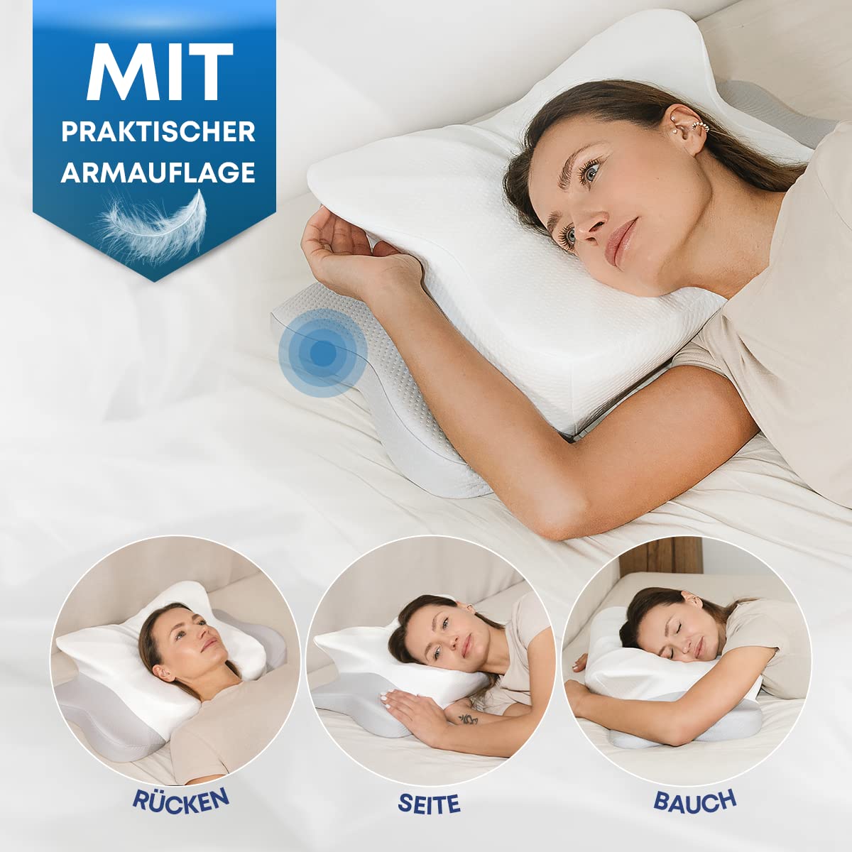 MKS Cuscino cervicale in memory foam, cuscino ergonomico per un sonno ottimale, cuscino di supporto per collo e spalle, favorisce una sana postura del sonno