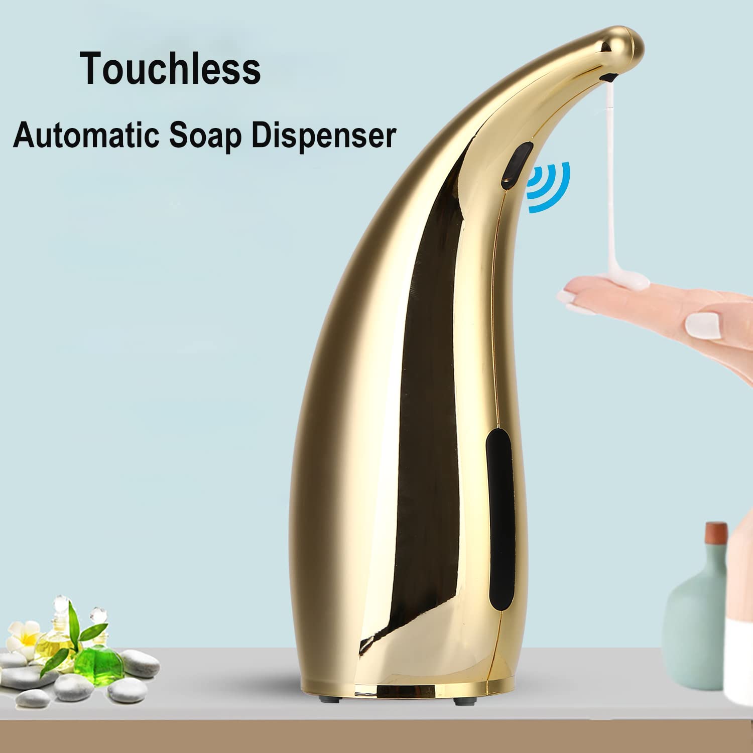 Dispenser automatico di sapone, oro, 300 ml | Touchless, uscita liquida regolabile, sensore di movimento a infrarossi, impermeabile, sapone liquido