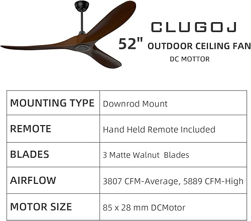 Miniatura 5 de CLUGOJ Ventilador de techo de 52 pulgadas para interiores con control remoto ventilador de techo moderno con 3 aspas de madera balsa blanca motor CC