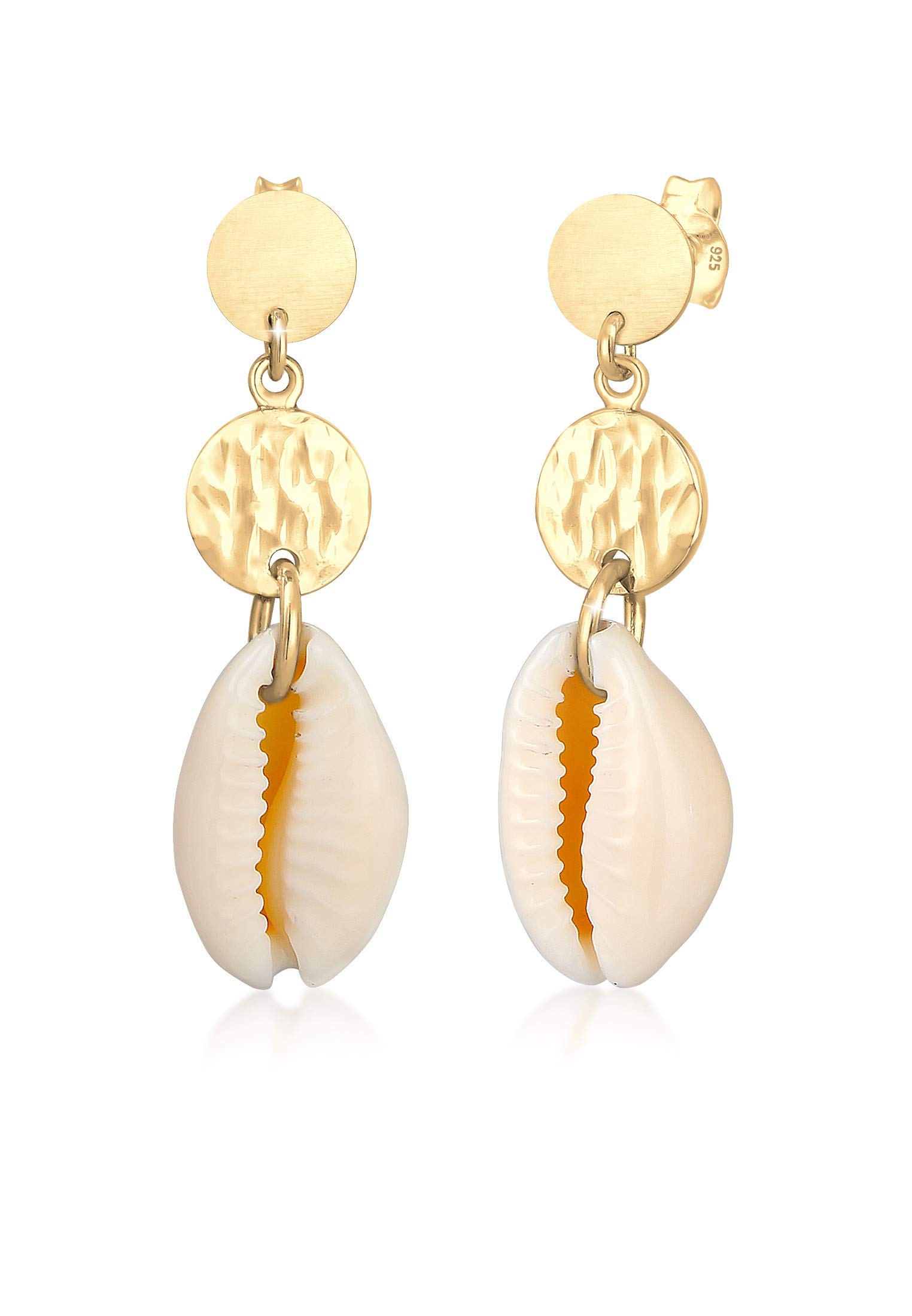 Elli Pendientes Mujer con Colgante Placa de Mar de Concha de Kauri en Plata Esterlina 925