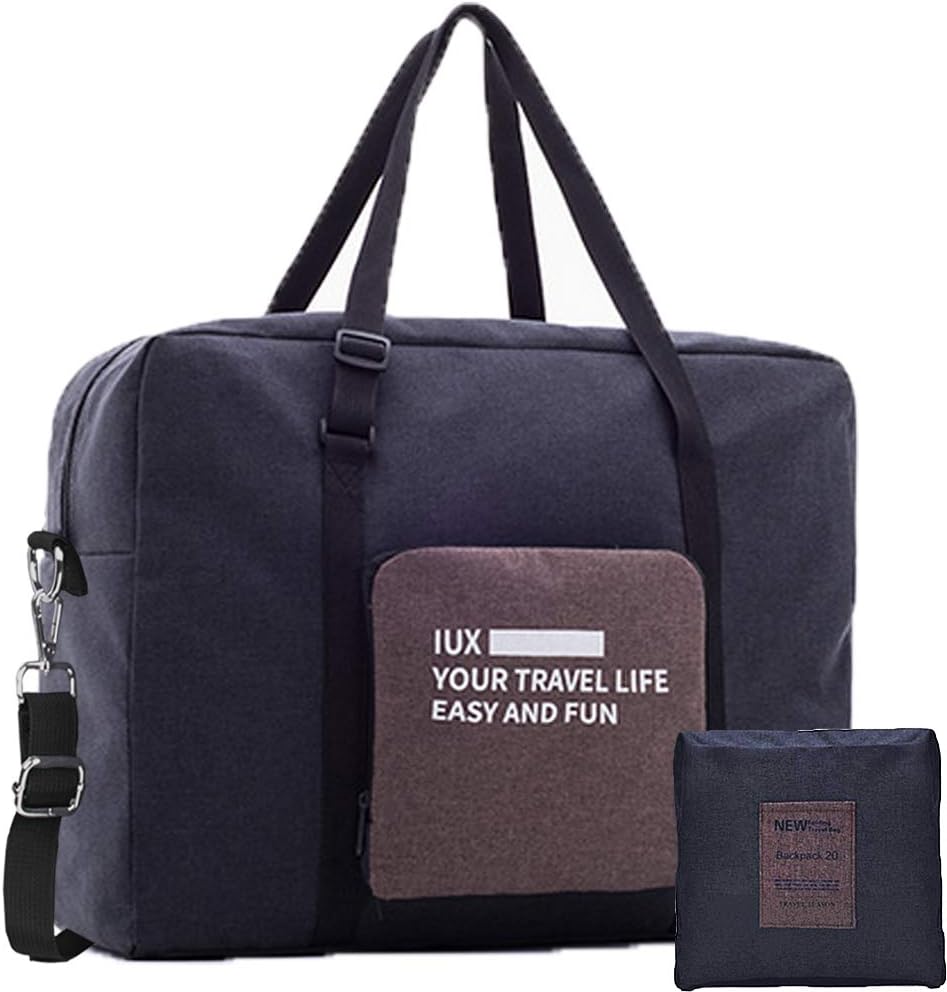 Unisex's Spirit Airline Foldable Personal Item Nylon Carry-on Bag Lightweight Waterproof Duffel Travel Bag Luggage Bag 18‘’x 14‘’ x 8‘’ (Black with Strap)