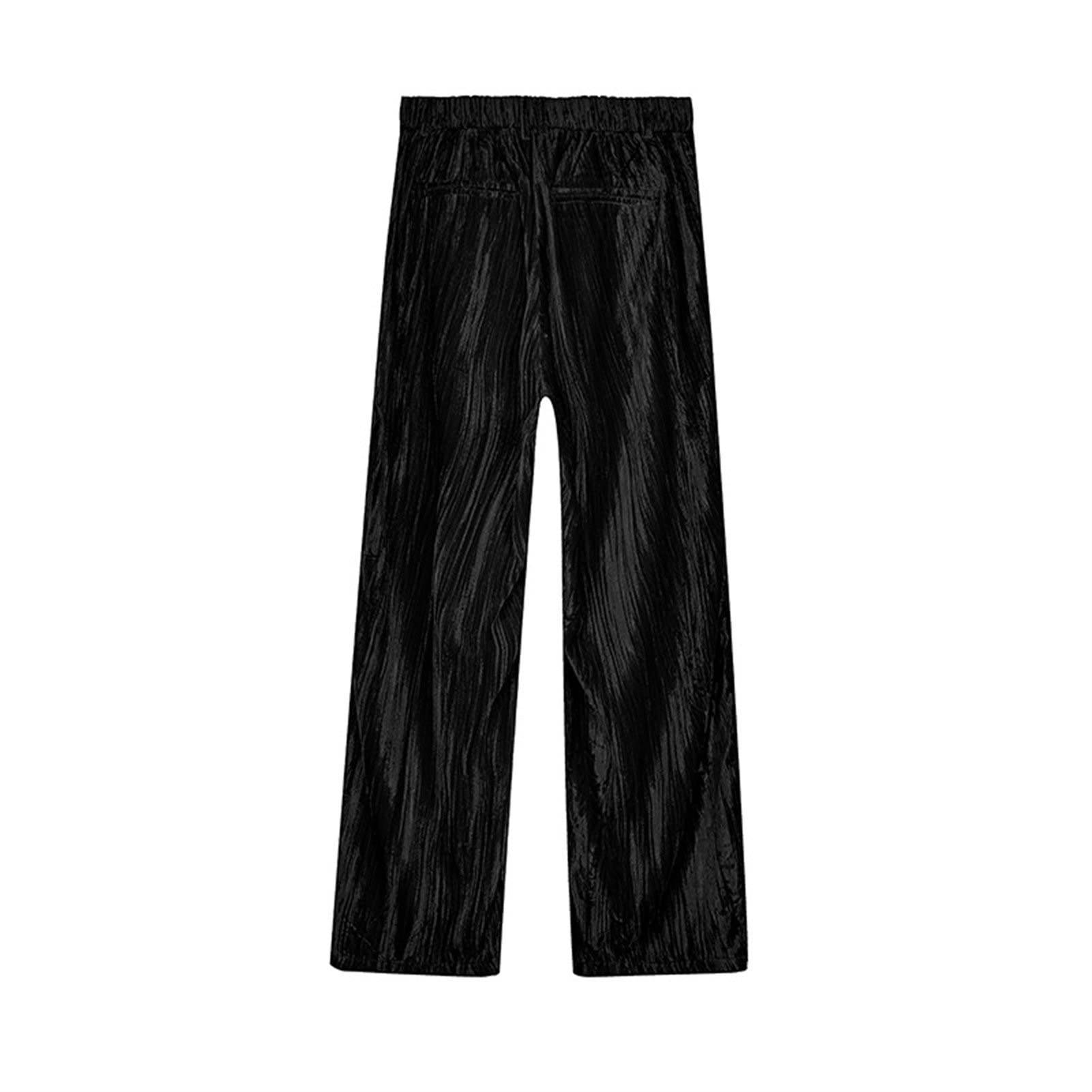 Men's Solid Velour Yoga Pants Vintage Velvet Hip Hop Loose Sweatpant Casual Striped Wide Leg Lounge Pants (Black,X-Large)