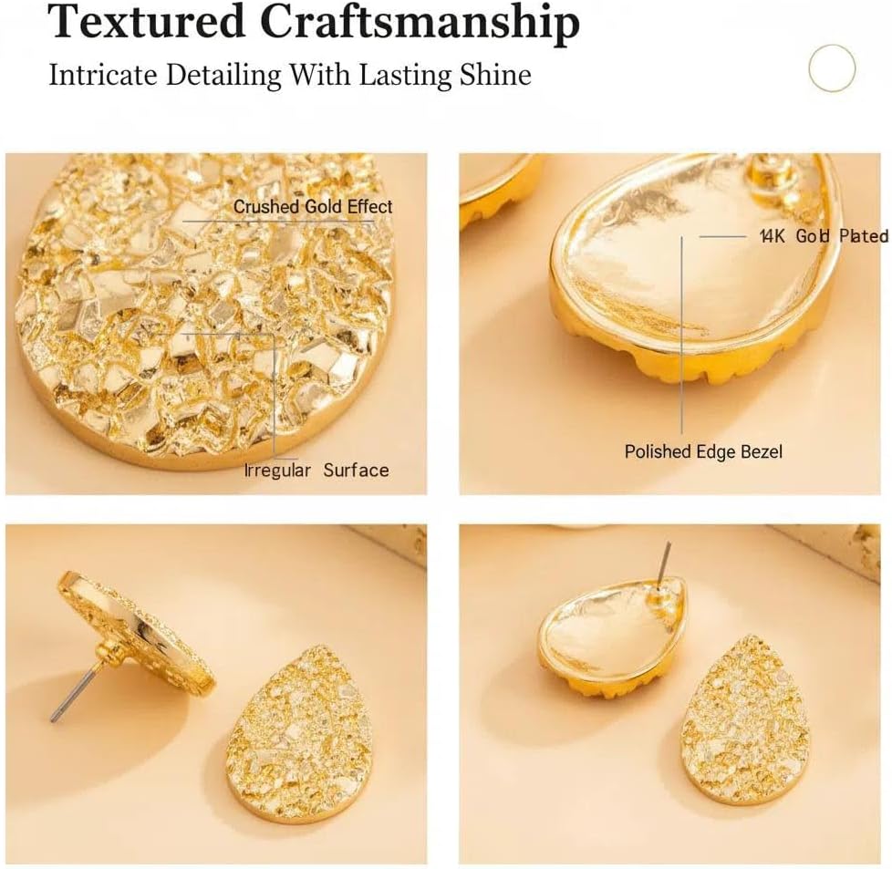 14K Gold Plated Statement Earrings for Women Trendy Chunky Teardrop Drop Dangle Earrings Hypoallergenic Large Stud Earrings Formal Wedding Prom Jewelry - Image 4