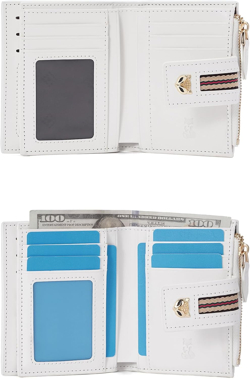 FOXLOVER Small Wallet for Women Soft Leather RFID Blocking Bifold Zipper Pocket Wallet Card Case Purse with ID Window(Cream White 01) - Image 7