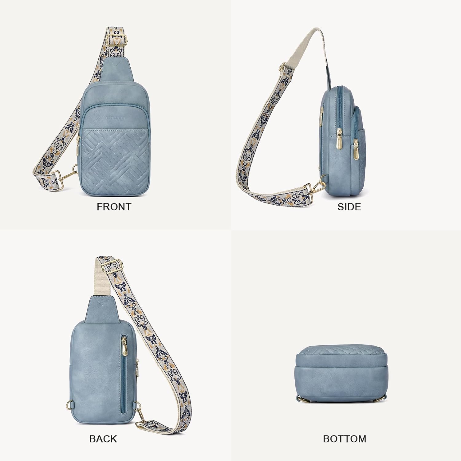 BOSTANTEN Sling Bag Quilted Crossbody Bags for Women Cross Body Purse Leather Fanny Pack with Adjustable Guitar Strap - Image 8