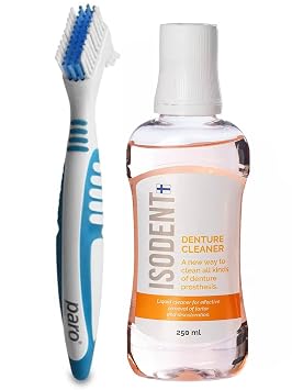 Denture Cleaning Solution 250ml and Paro Clinic Denture Brush Combo, Mint Fresh Concentrate for Removable Dentures, Dual-Bristle Brush for Retainers & Night GuardsSwiss Made