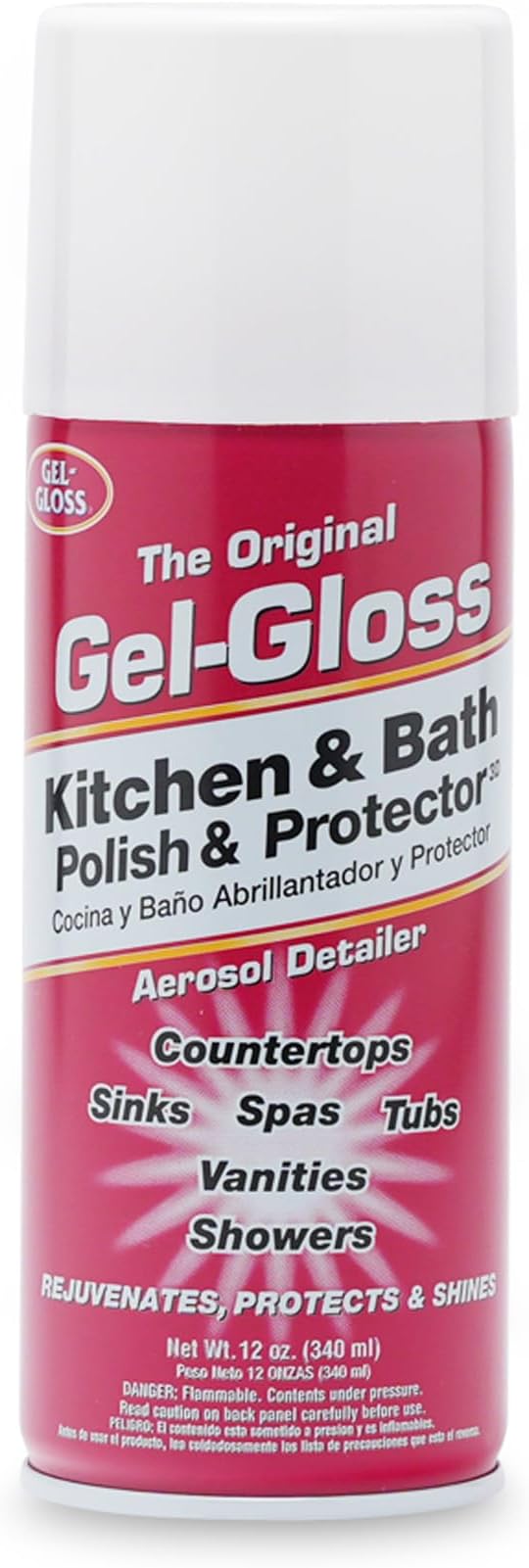 Gel-Gloss Kitchen & Bath Polish Aerosol | Carnauba Cleaner Wax Formulation | Removes Water Spots, Light Scratches & Stains | Restores Color & Shine | Carnauba Wax Protective Coating, 12 oz.