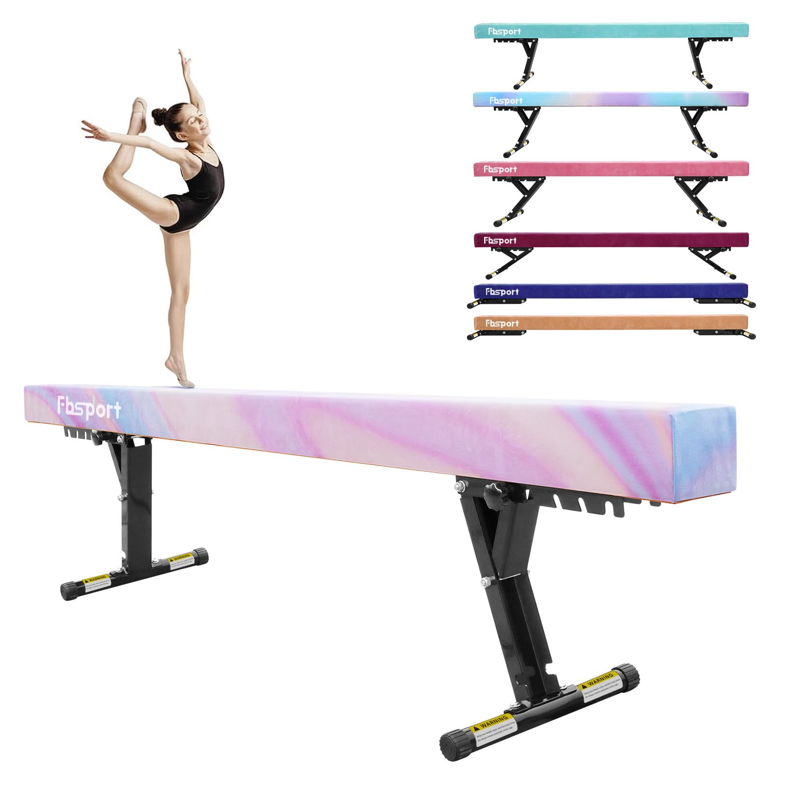 FBSPORT 8ft Adjustable Balance Beam: High and Low Floor Beam Gymnastics Equipment for Kids/Adults,Gymnastics Beam for Training,Practice, Physical Therapy and Professional Home Training with Legs