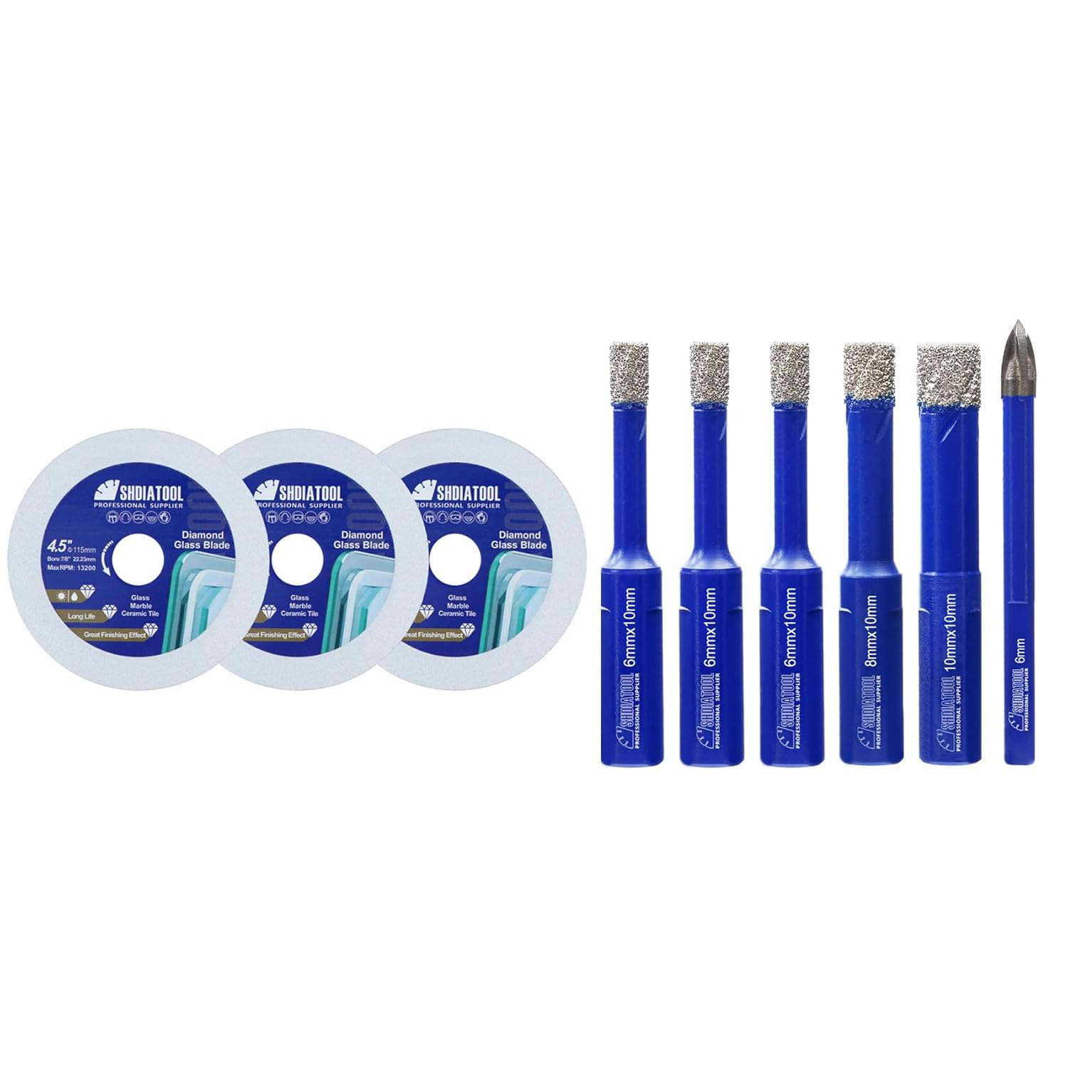 SHDIATOOL Diamond Glass Cutting Disc Saw Blade for Tile Ceramic Porcelain Marble and Mini Core Drill Bits