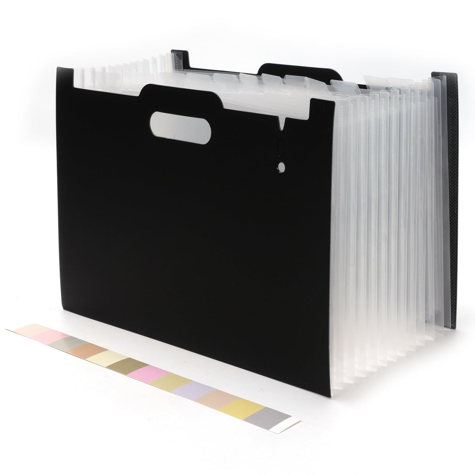 13-Slot Expanding File Folder A4, Accordion File Organiser with Dividers | Large Capacity Plastic Document Folder for Paperwork | Desk Organising Box File for Office & Home (Black)