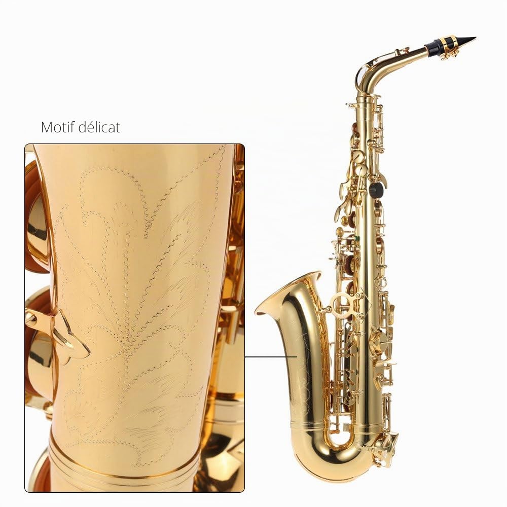 Haut Saxophone En Laiton Plaqué Or Et Plat Sax 802 Clé Type Outil Woodwind Avec Nettoyage Brosse Tissu Gants Sangle Rembourré Cas