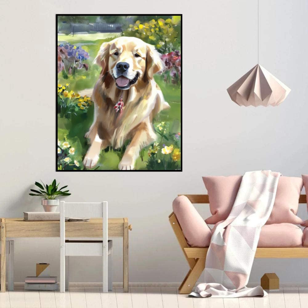 Paint by Numbers Golden Retriever Dog DIY Acrylic Painting Kit with Brushes Pigment Oil Painting Artwork Adults Beginners Wall Decor 12x16inch(30x40cm) Frameless