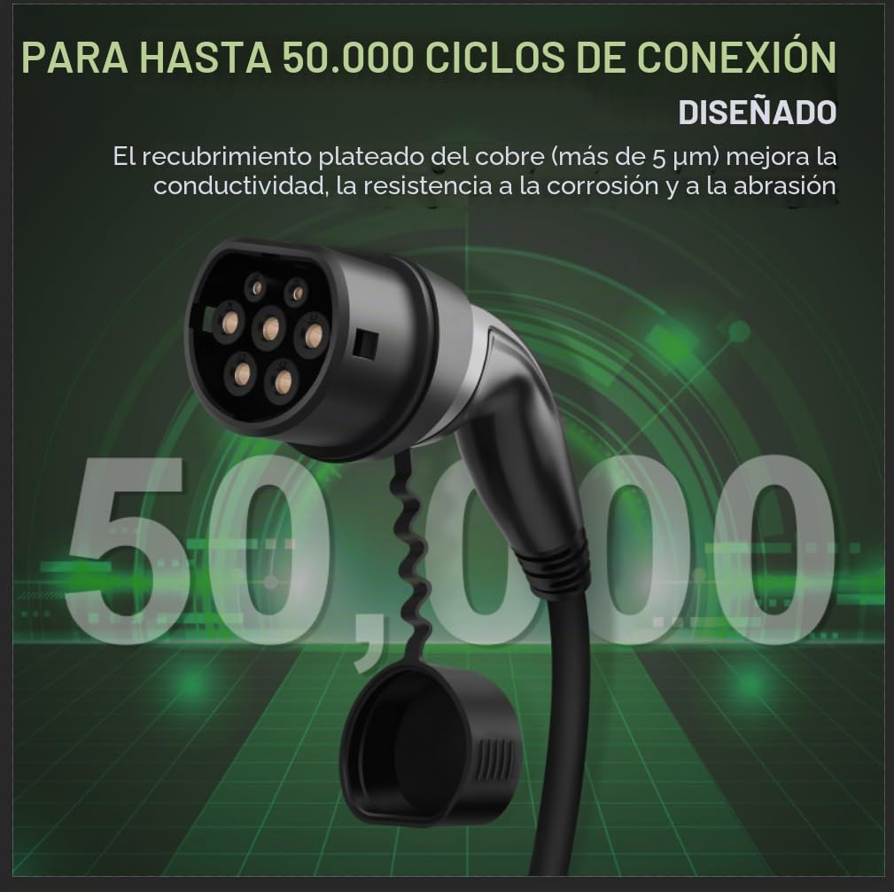 Cable de carga tipo 2 para vehículos eléctricos, 22 kW, portátil de 3 fases, 32 A, Mennekes Mode 3 cable de carga para EV y PHEV (cable espiral de 5 m)