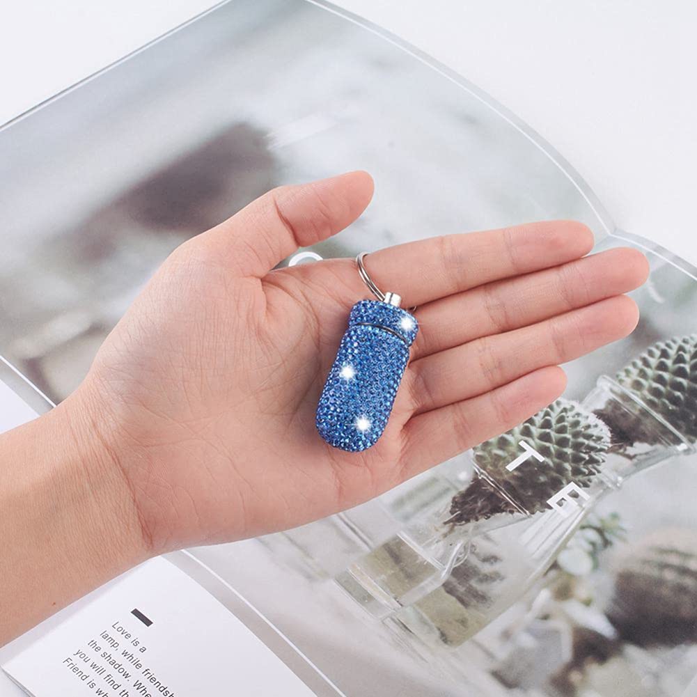 Bling Cristallo Strass Portachiavi Portatile Mini Portapillole Portachiavi Portachiavi Impermeabile Capsula Portapillole Piccolo Contenitore per Pillole Da Viaggio