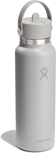 Miniatura 2 de Hydro Flask - Botella de 40 onzas con tapa ancha con pajilla flexible, acero inoxidable aislado, antiderrames, a prueba de fugas, color beige abedul