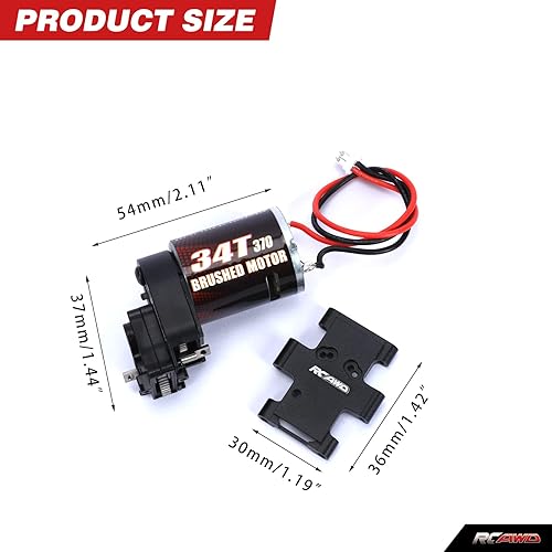 Miniatura 9 de RCAWD Transmisión de motor cepillado 370 montada 34T para 118 FMS EAZYRC ROC Hobby Crawlers Actualización Piezas Rojo