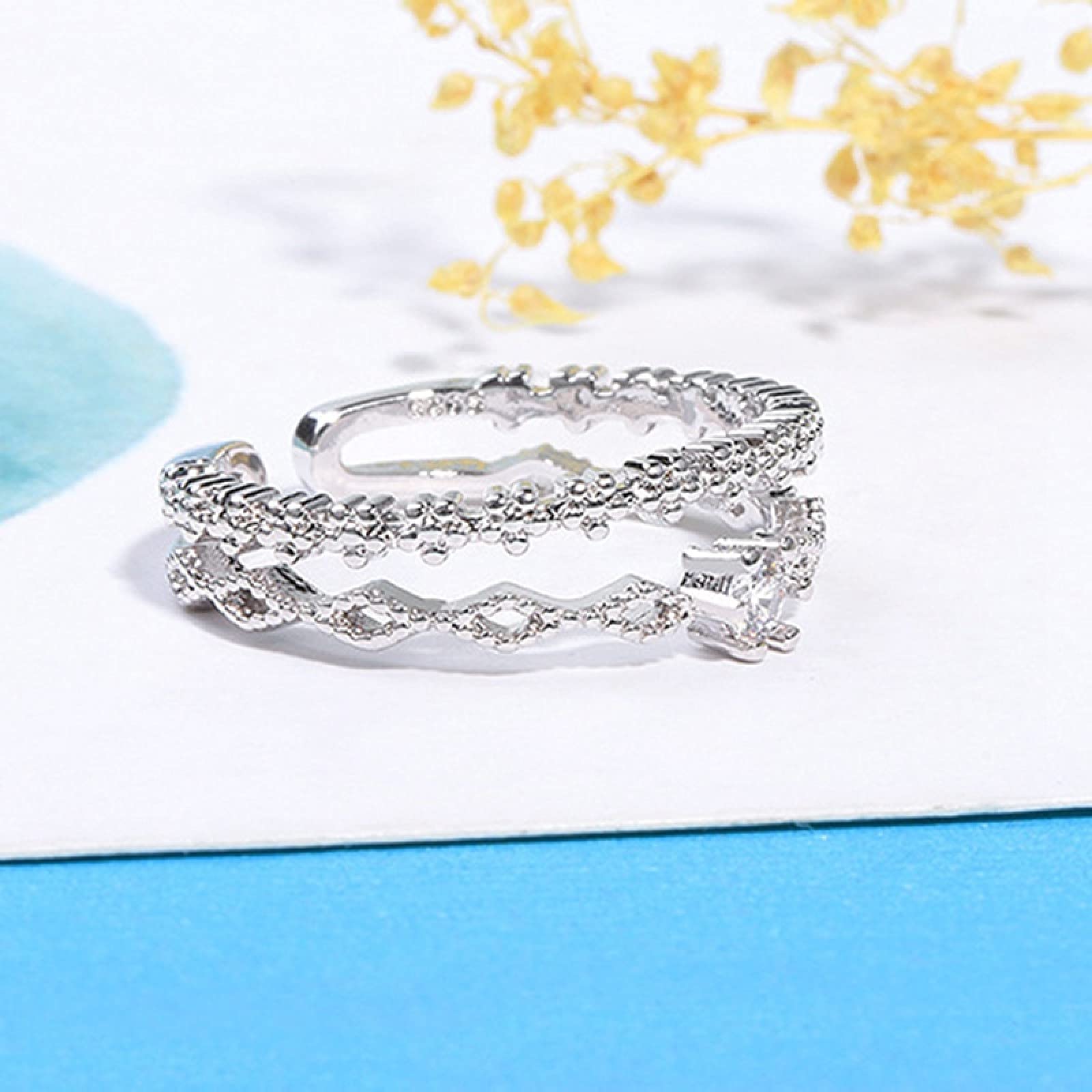 Anello aperto regolabile in argento 925 con strass per donna, gioielli semplici
