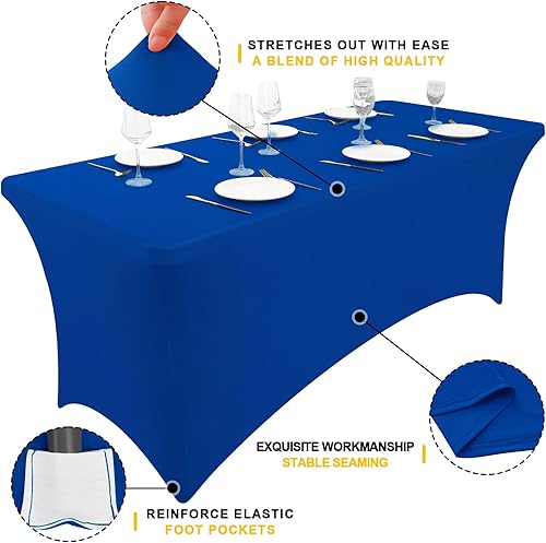 Miniatura 130 de Smiry Paquete de 2 manteles de elastano de 6 pies, elásticos ajustables, lavables y sin arrugas, rectangulares para mesa de patio, para exteriores,