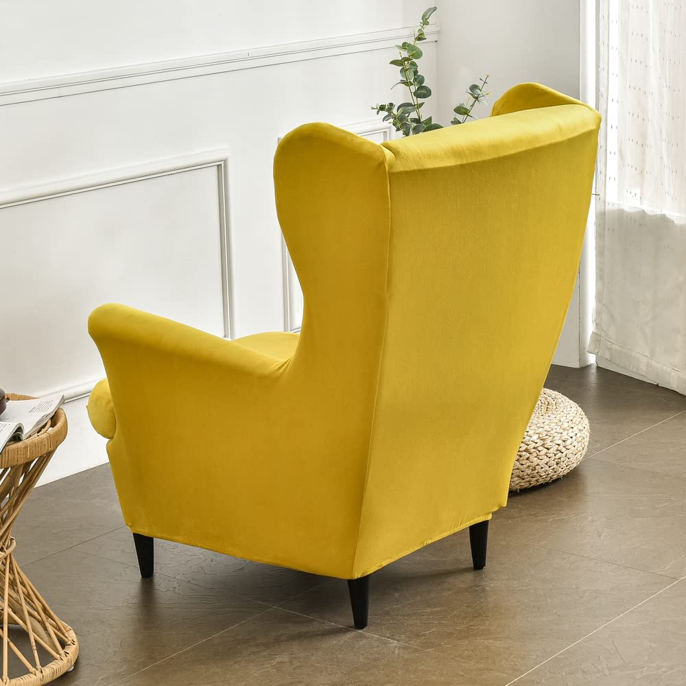 Highdi 2-delige vleugelfauteuilhoezen, stoelhoezen vleugelfauteuil Mode effen fluweel beschermhoezen stoelhoes strandmon tijger stoelbekleding met armleuning hoge rugleuning (Mintgroen