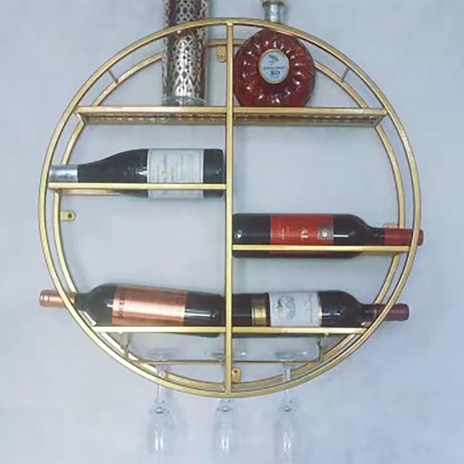 Portabottiglie Rotondo A Parete, Portabottiglie In Metallo, Porta Calice Per Bicchiere Da Vino In Metallo Nero E Oro, Organizzatore Moderno Per Bottiglie Di Vino Galleggiante, Accessori Per Vino E Bar