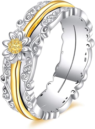Miniatura 7 de VONALA Anillos de cruz para ansiedad de plata de ley 925 con girasolcruz para mujer anillos giratorios antiestrés anillos de estado de ánimo banda