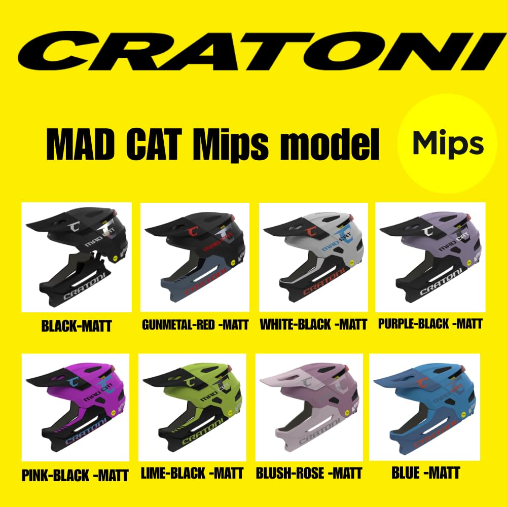 Cratoni Madcat MIPS - Casco de bicicleta para niños, casco integral robusto, casco de bicicleta MTB, casco integral, barbilla, desmontable, tamaño ajustable, incluye luz trasera, unisex, talla S/M (49