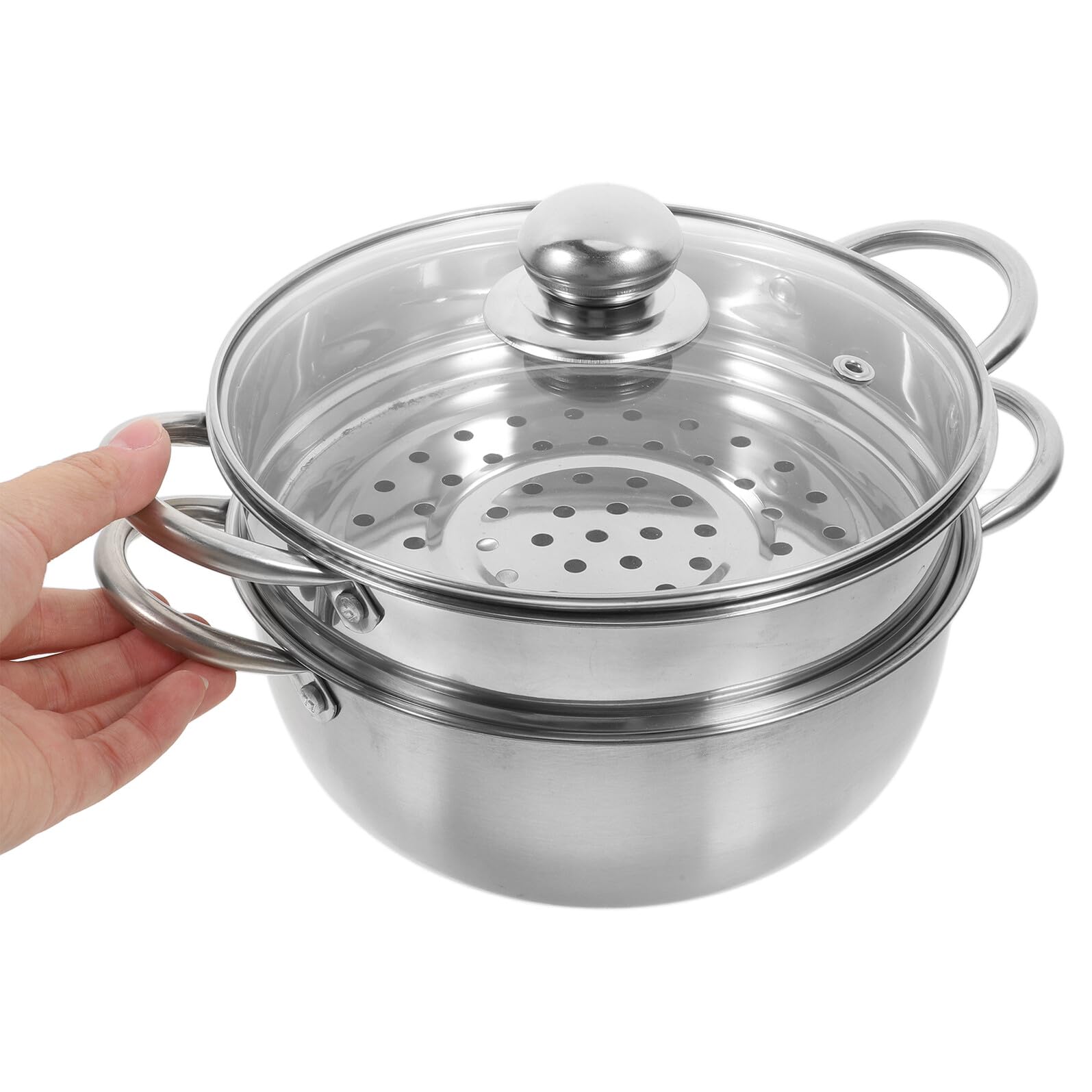 Olla Vaporera de Acero Inoxidable de Doble Capa Gran Capacidad para Cocinar al Vapor y Cocinar Simultáneamente en Cocina Doméstica