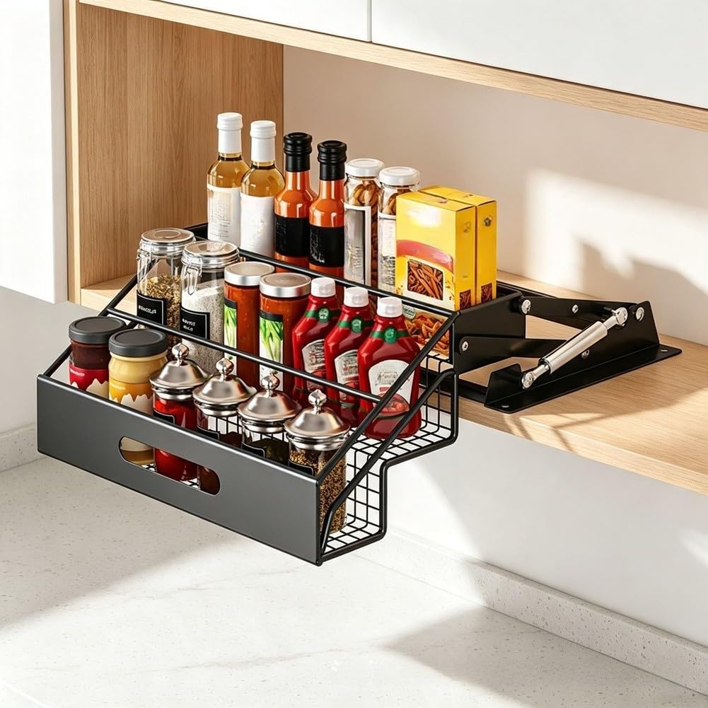 Organizer Cucina Estraibile 3 Livelli per scaffale Spezie Organizer(White)