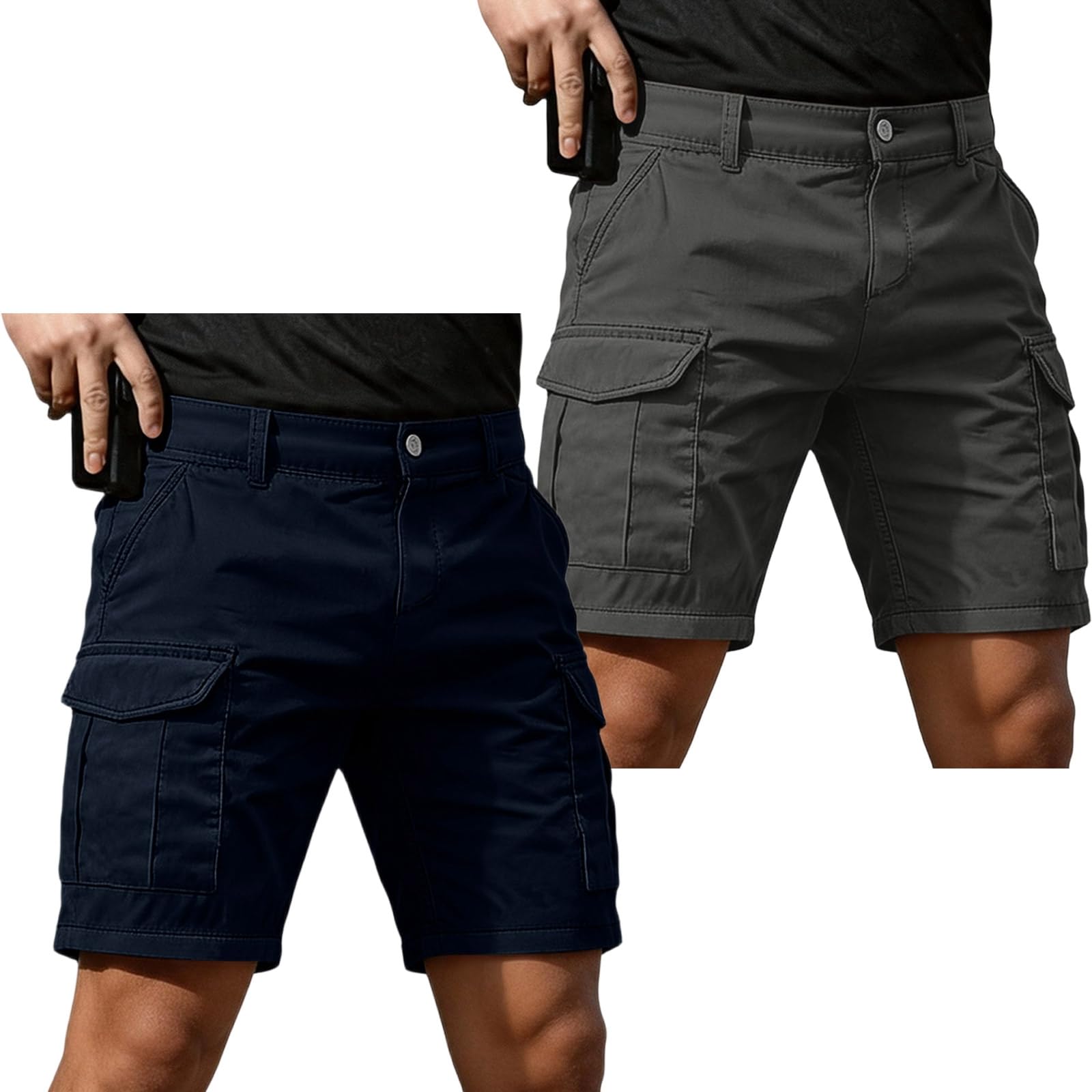 Lot de 2 Bermuda Homme Cargo Sport Peintre Batiment Short De Randonnée Homme Couleur Poche Baggy