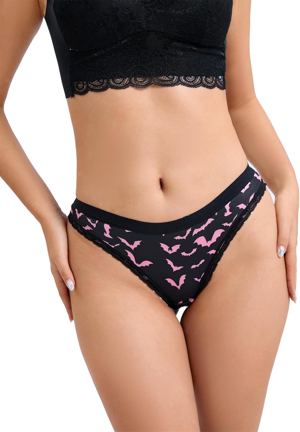 Morvia Variety of Panties Thongs Sexy Cute Chic Gothic Contrast Lace Halloween Skulls Stars Inspired Print Random Underwear - Image 3