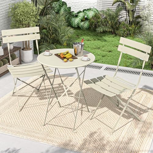 Table de bistrot pliable et chaises abricot résistantes aux intempéries