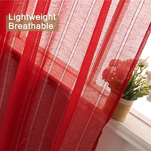 Tony's Collection Red Sheer Curtains 63 Inch Length, Fancy Holly Stripe 540D Grommet Top Window Curtains For Bedroom Kids Playroom Xmas Décor(52X63 Inch, Red, 2 Panels) #TOP5