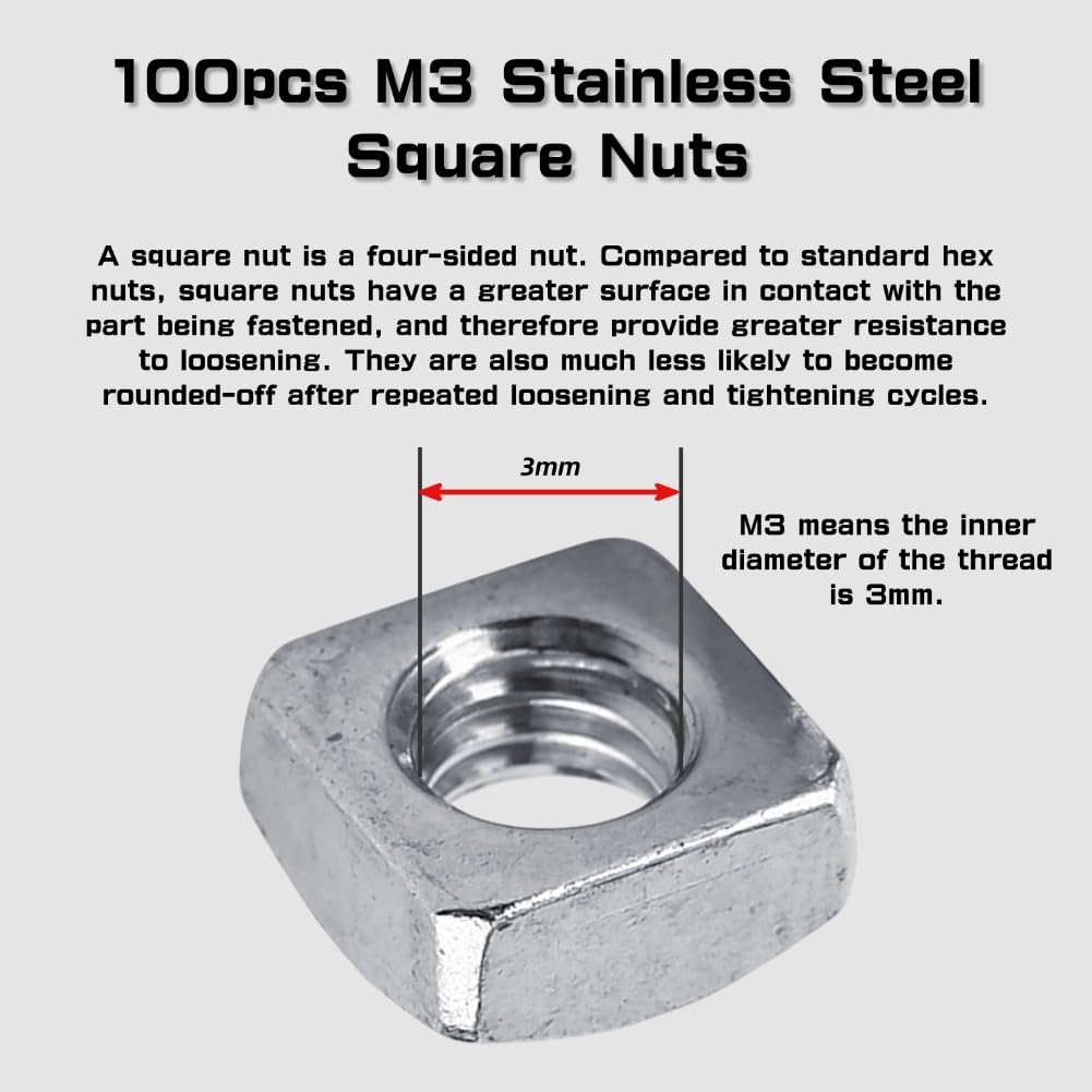 100 unids M3 din557 Metro a dado dadi quadrati SS304 Dado quadrato in acciaio inox per reggiseno, argento