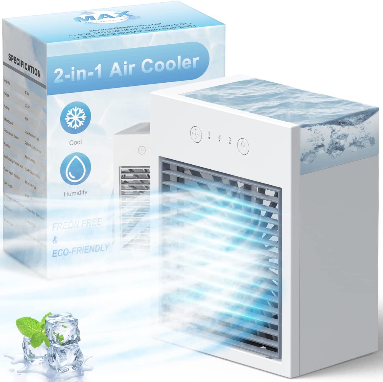 Mini Portable Air Conditioners, AOLOS 3 IN 1 Evaporative Air Cooler, 2000mAh Battery
