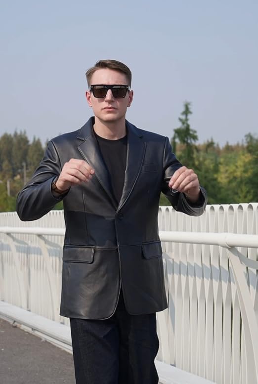BGSD Men Richard Classic Lambskin Leather Blazer Sport Coat Jacket