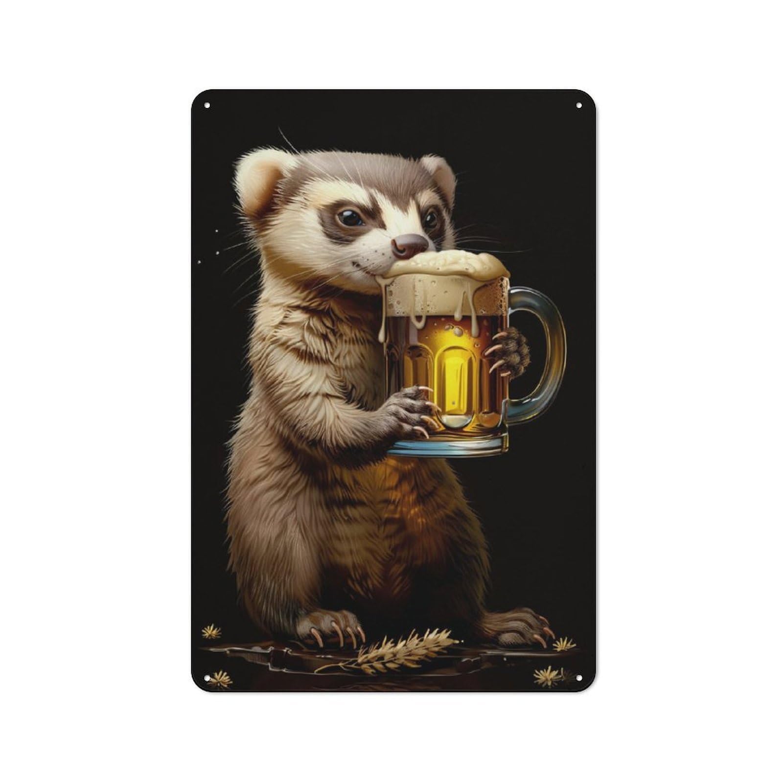 Junmoney Ferret Beer Retro Metal Plaque 30X20cm For Lounge Or Reading Corner, Winter Wall Decor For Reading Corner Decorators
