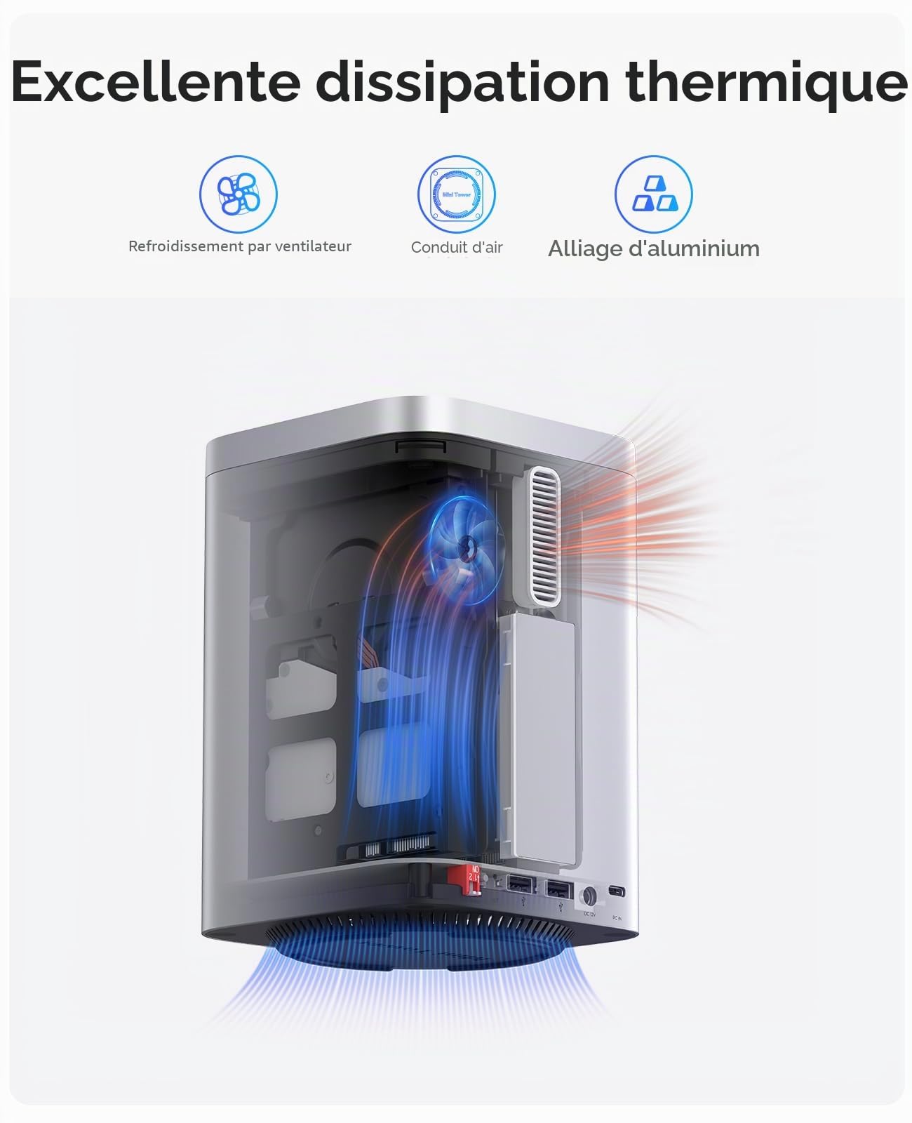 ORICO MiniTower Boîtier de disque dur RAID double baie avec station d'accueil | 2 boîtiers SSD NVMe 2,5/3,5", boîtier en aluminium, hub USB C 10 Gbit/s pour Mac mini, MacBook, Mac M435-V1