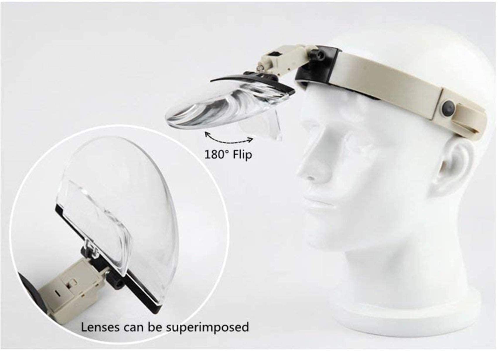 Lupa De Cabeza con Luz Led, Diadema para Ancianos, Herramienta De Lectura, Reparación, Grabado E Identificación, Lupa Manos Libres con Lentes HD De 1.5X, 2X, 2.5X Y 3.5X.,