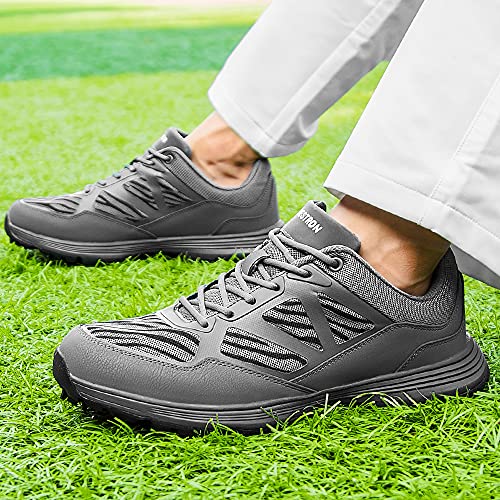 Image of THESTRON Men Golf Shoes Mesh Breathable Breathable Golf Walking Sport Sneakers 7 Spikes Golf Trainers