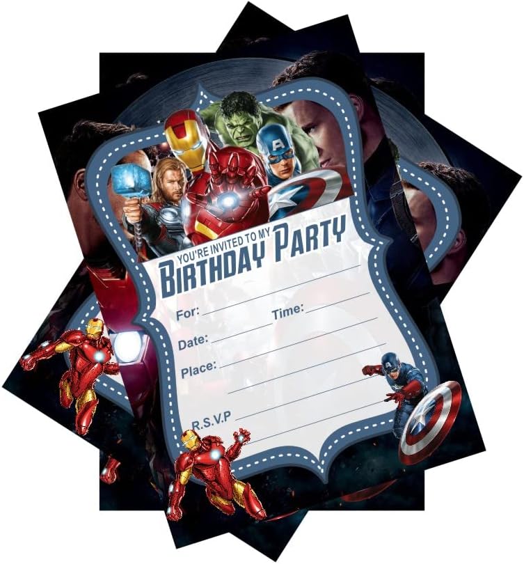 24PCS Superhero Birthday Invitations,Superhero Party Invitations, Superhero Birthday Party Supplies Decoration (Invitations 24pcs)