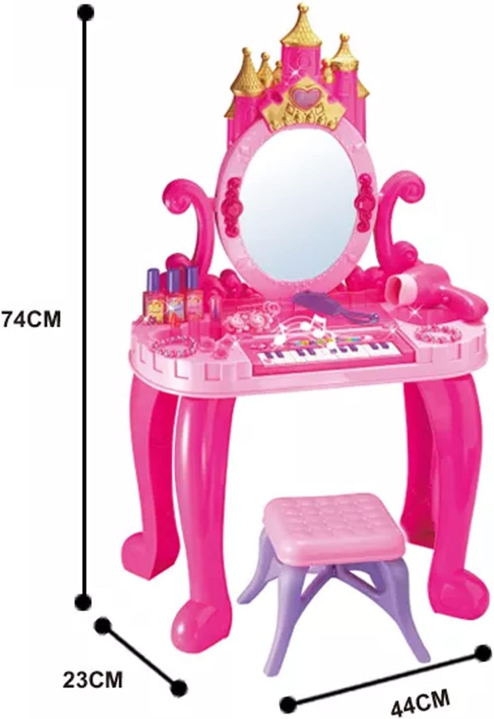 RBN 2 in 1 Kids Makeup Table with Mirror and Chair, Princess Play Set, Vanity Table with Makeup Accessories and Light and Musical Sound Effects
