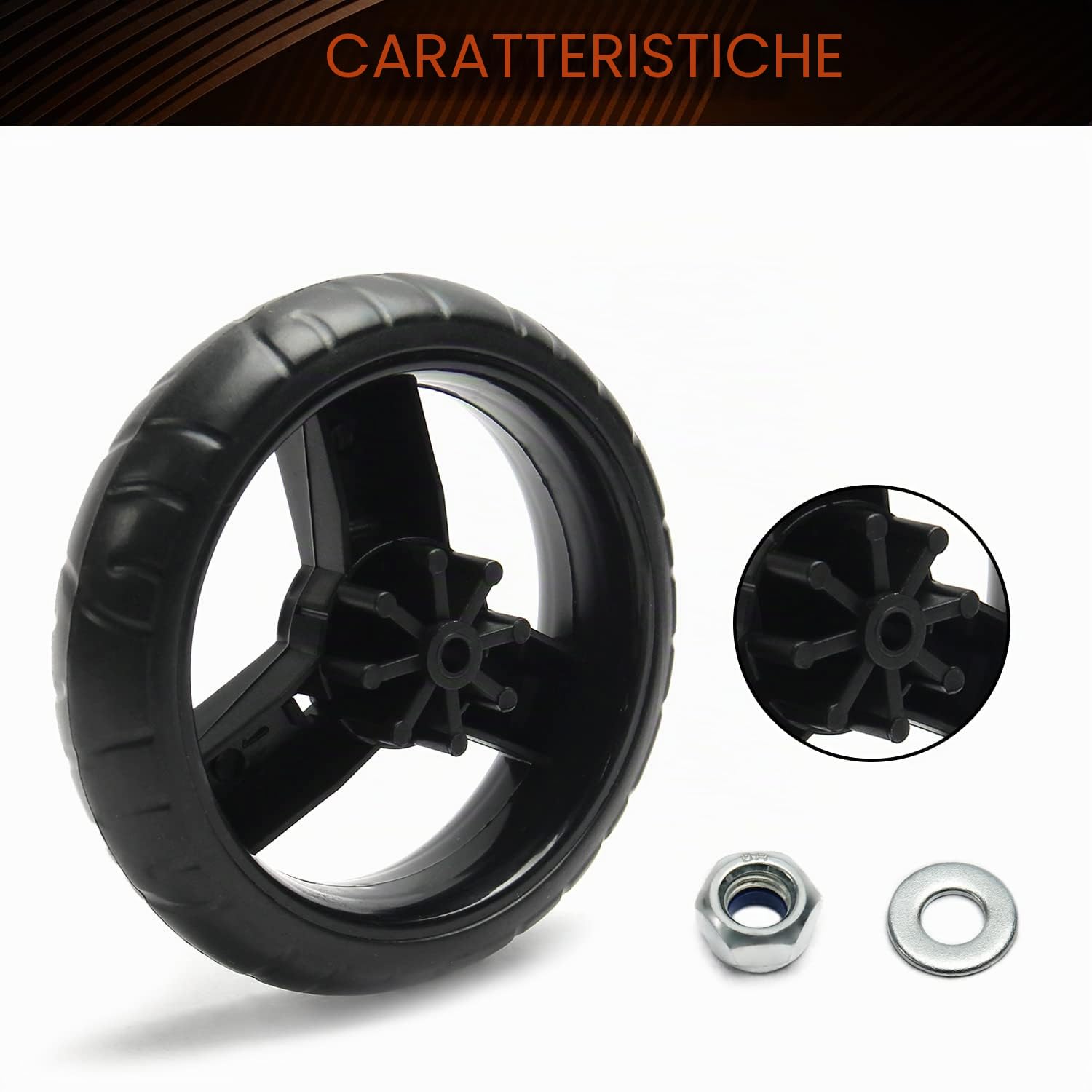 MroMax Ruote per Passeggino, 130 mm x 33 mm, Ruota Singola in Plastica, Ricambio per Passeggino e Animali Domestici, Colore Nero