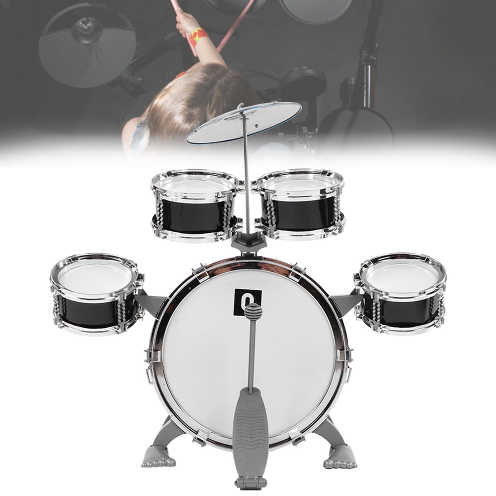 Set di Batteria per Principianti Strumento Musicale Divertente per Bambini, Include Bacchette e Piatti, 22,8 X 19,7 X 10,4 Pollici (#1)