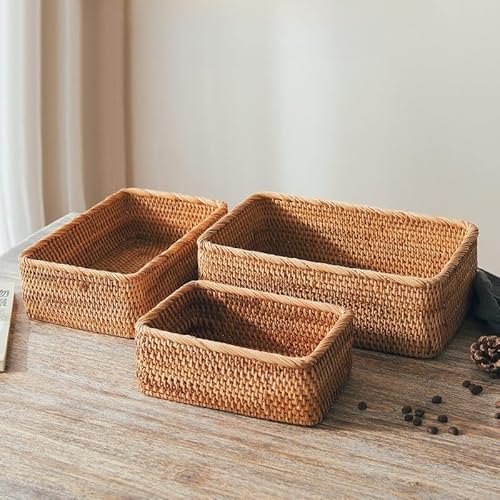 Rattan Storage Baskets, Wicker Baskets for Organizing, Hand Woven Decorative Box for Kitchen Counter, Living Room, Bathroom, Set of 3 (Rectangular) - Cosy Home Interiors Rattan Storage Baskets, Wicker Baskets for Organizing, Hand Woven Decorative Box for Kitchen Counter, Living Room, Bathroom, Set of 3 (Rectangular) - Image 7