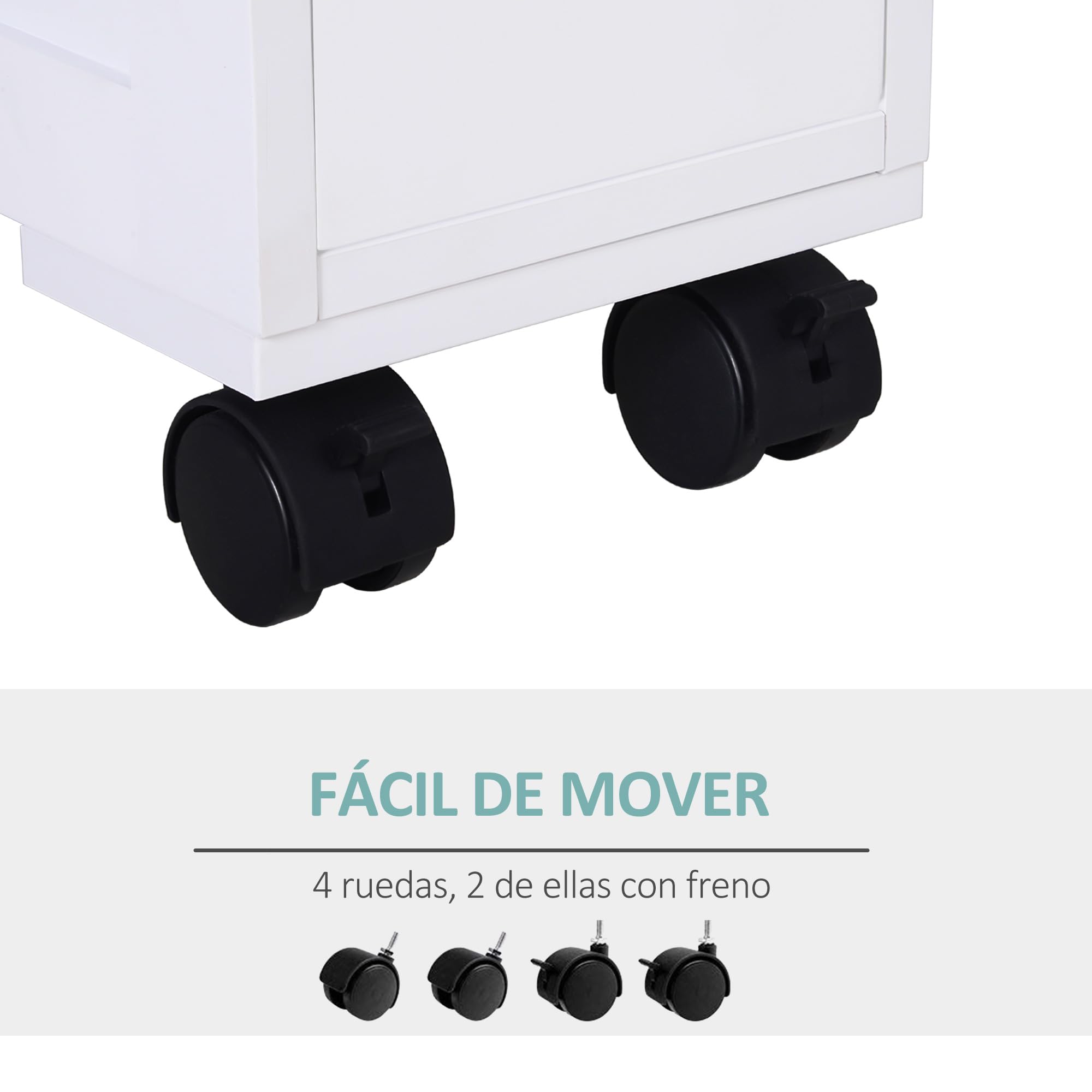 HOMCOM Armario de Baño con Ruedas Mueble de Baño Estrecho con 2 Cajones y Estante de Almacenamiento Carga 20 kg 16x52x71,5 cm Blanco
