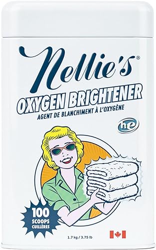 Nellie's Abrillantador de oxígeno, removedor de manchas ecológico y potenciador de lavandería, potente limpieza con oxígeno para blancos más blancos