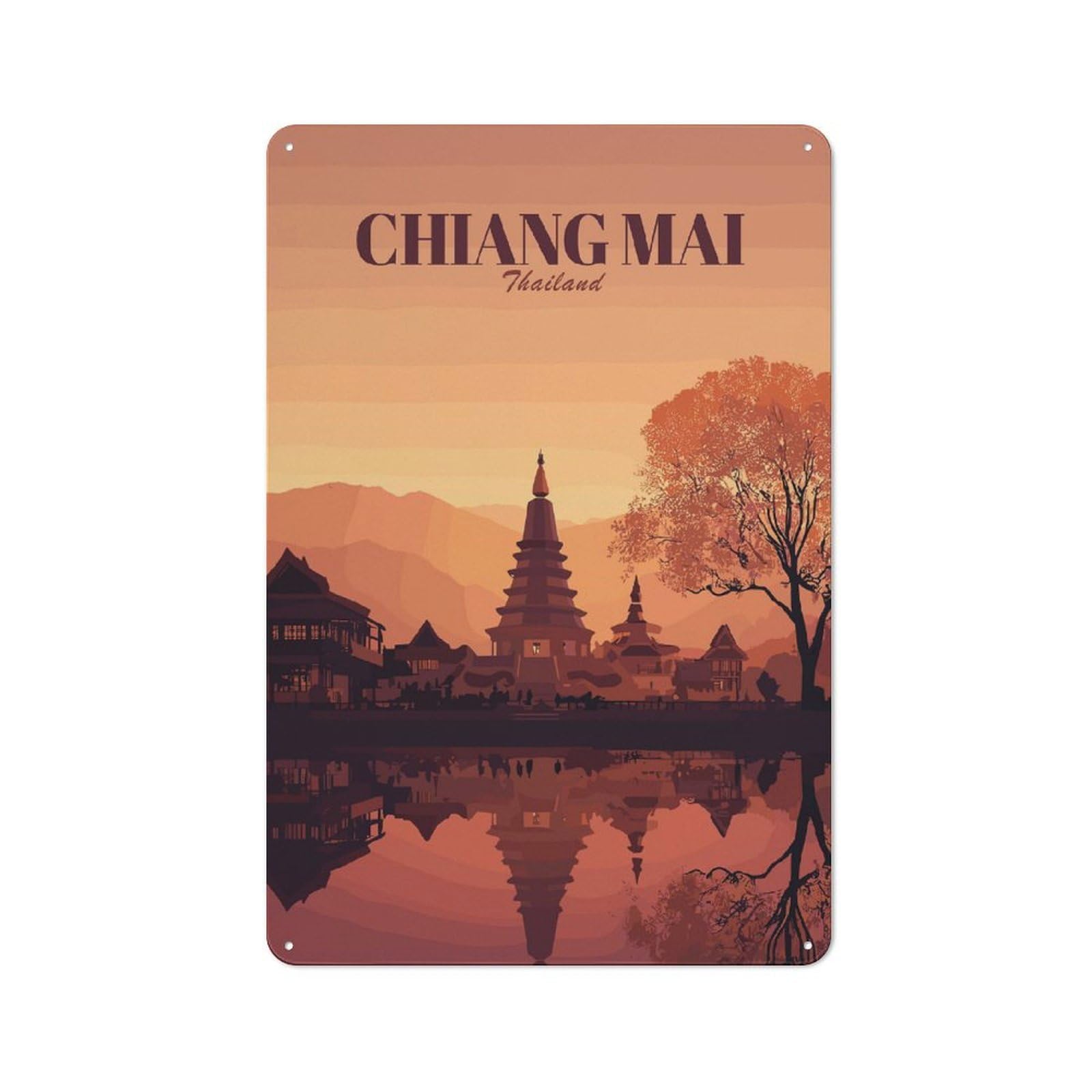 Junmoney Style Chiang Mai Thailand Travel Decorative Tin Sign 30X20cm, Distressed Look Vintage Wall Decor For Lounge, Study, Pub Or Wall Gallery