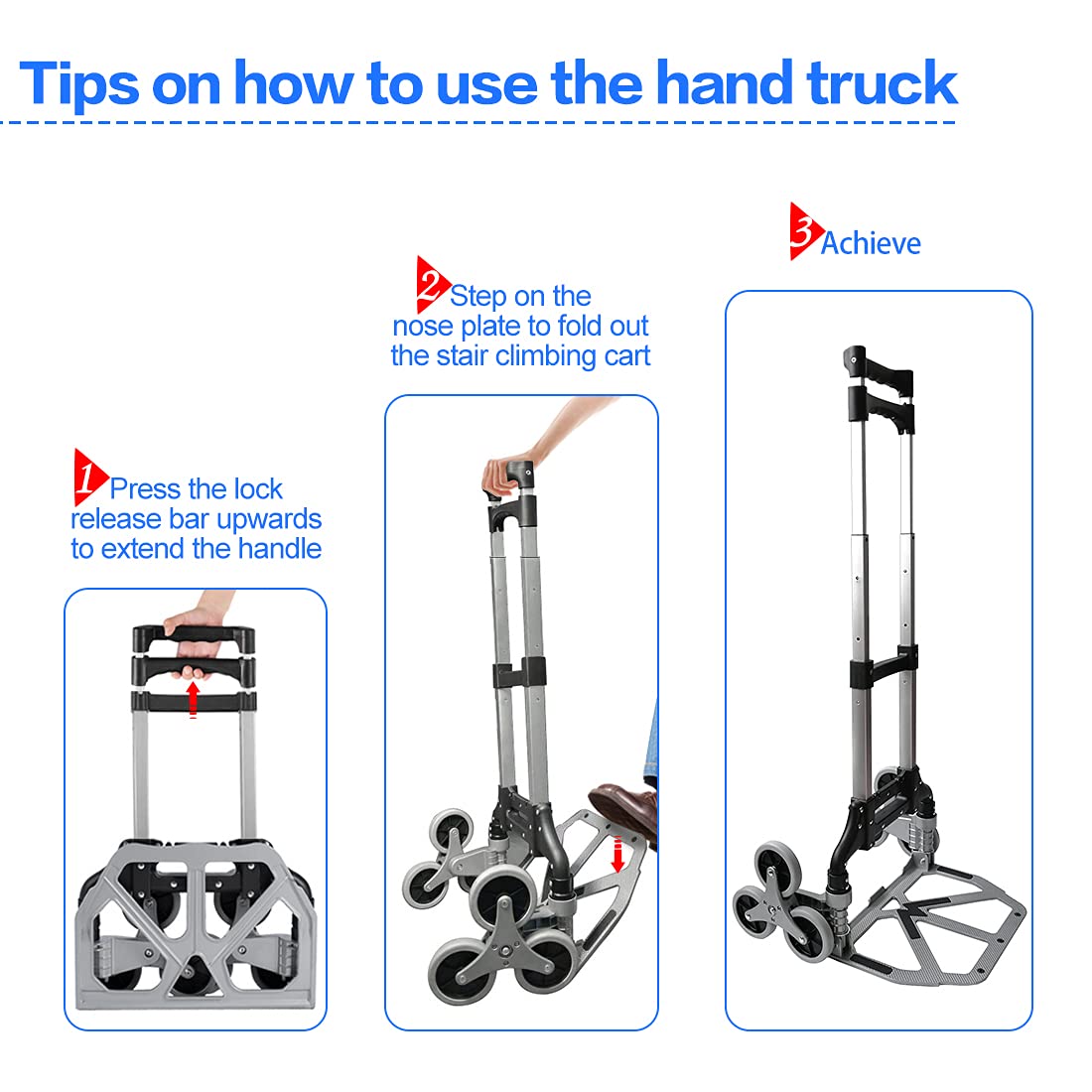 Heavy ​Duty Stair Climbing Cart,''All Terrain Hand Truck,Folding Trolley For Upstairs Cargo Transportation,2 Bungee Cord,330 Lb Loading Capacity-Big Wheel A